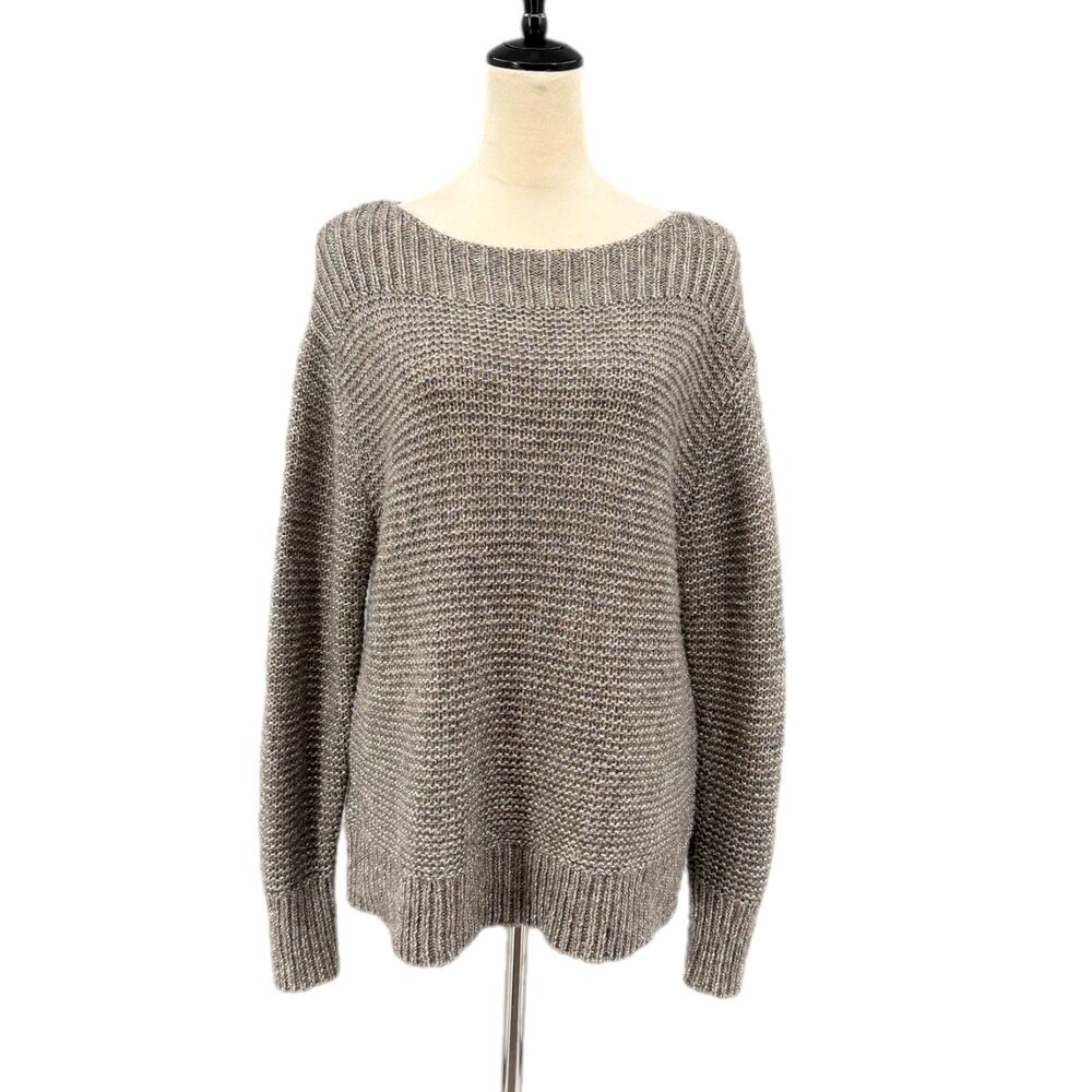 Tommy Bahama Gray Silver Sparkle Metallic Wool Blend Knit Pullover Cozy Sweater